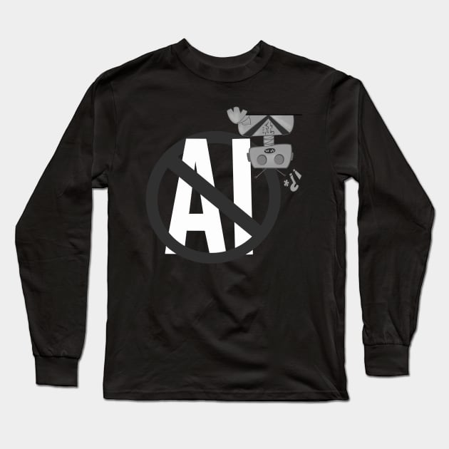 No AI Robot Grayscale Long Sleeve T-Shirt by SWON Design